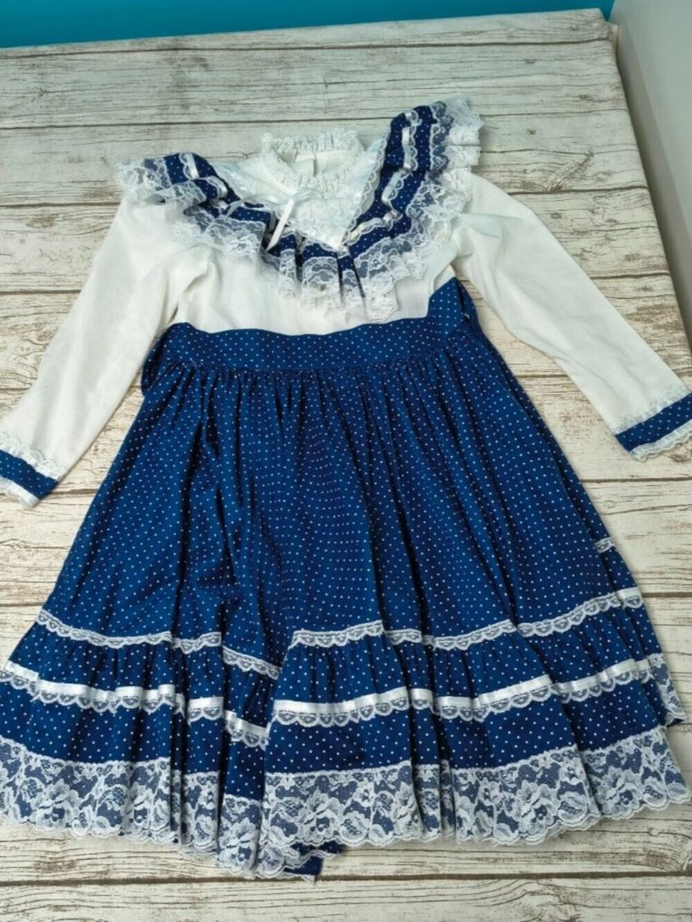 Vintage Valri Peasant Ruffles and Lace Long Sleeve Dress Women Size 10